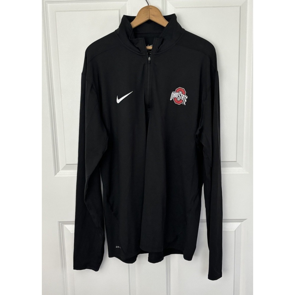 Nike Dri-Fit NCAA Ohio State Buckeyes Black Mock Neck 1/4 Zip Pullover 2XL 0589
